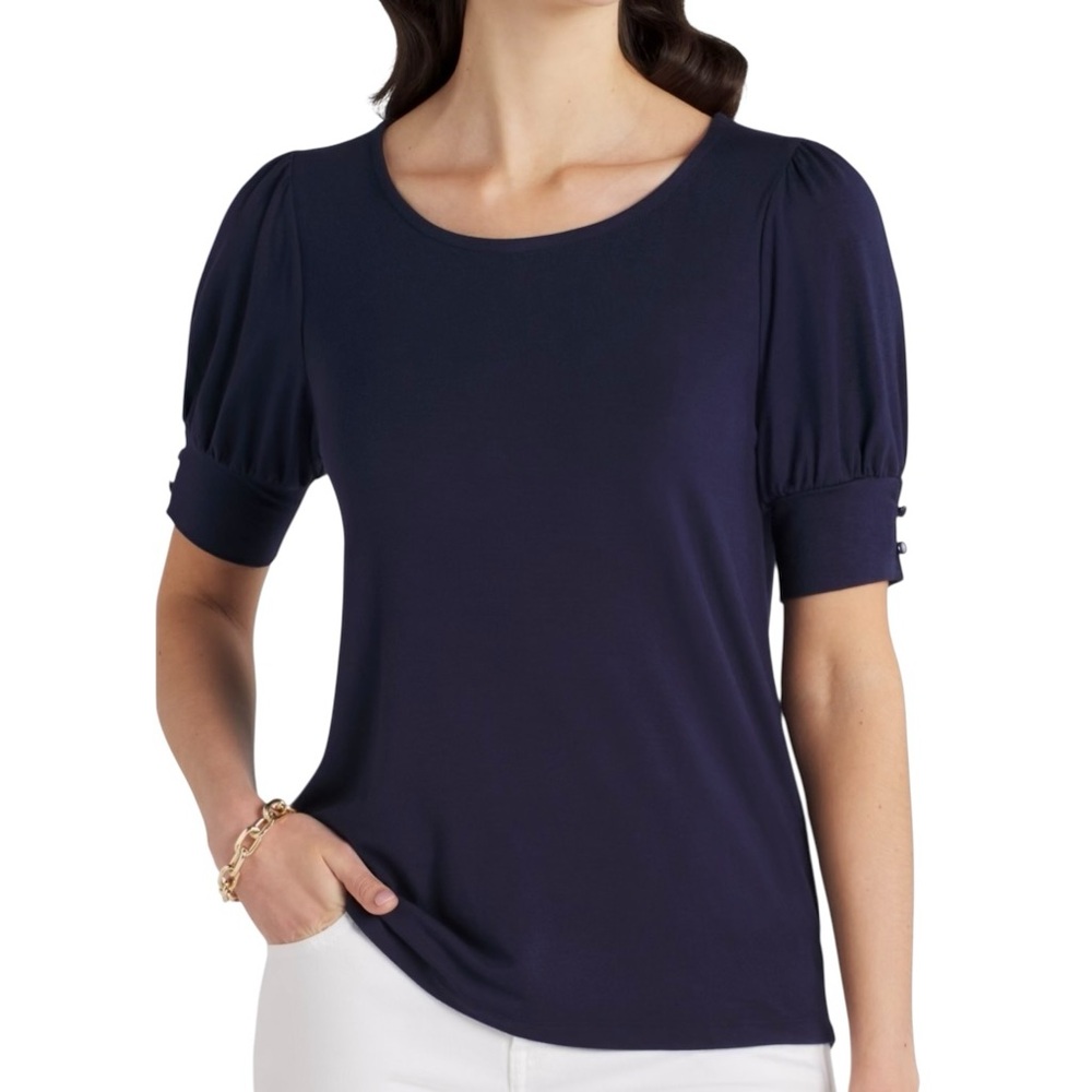 Staccato Navy Puff-Sleeve Knit Top